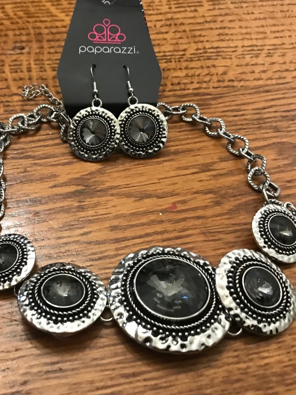 PAPARAZZI EARRING AND NECKLACE CUSTOM SILVER SET